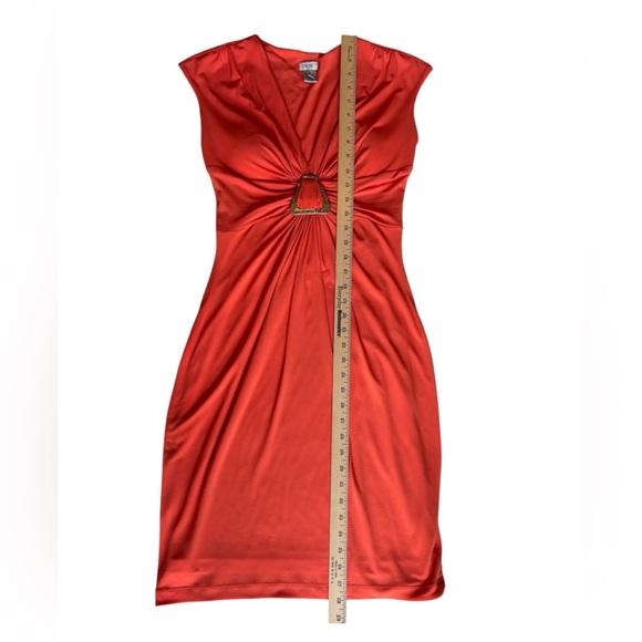 Cache Orange Midi Dress with Gold Detail Size 6 - Picture 3 of 8